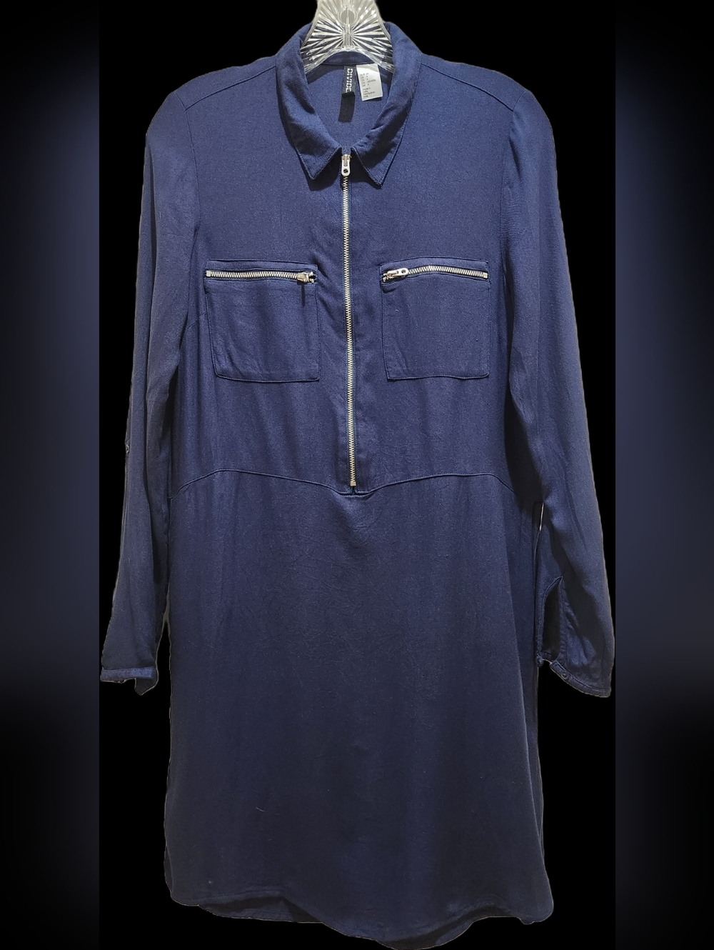 Divided Brand, H&M Navy Long-Sleeve Zip Front Shirt Dressdivi